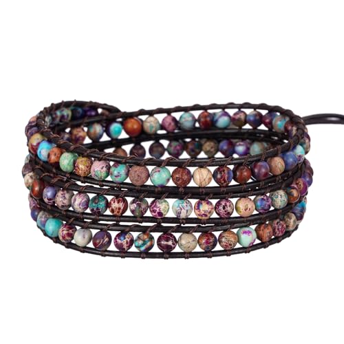 Image of Plumiss Women Boho Handmade Natural Stone Crystal Leather Bead Wrap Bracelets Collection