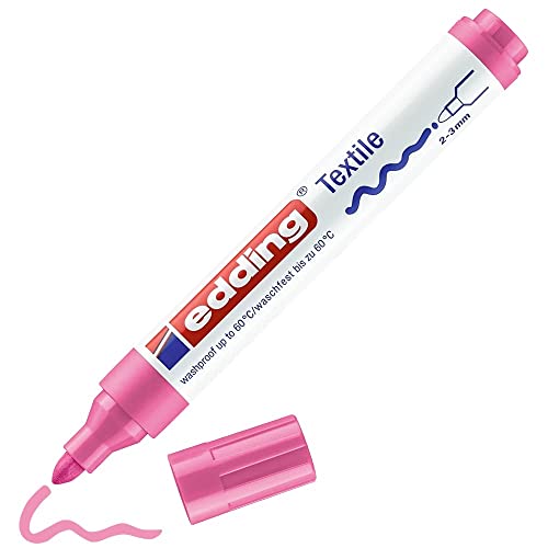 edding 4500 textile marker - pink - 1 pen - round nib 2-3 mm - permanent fabric markers for drawing on textiles, wash-resistant up to 60 °C - marker pens for fabric lettering