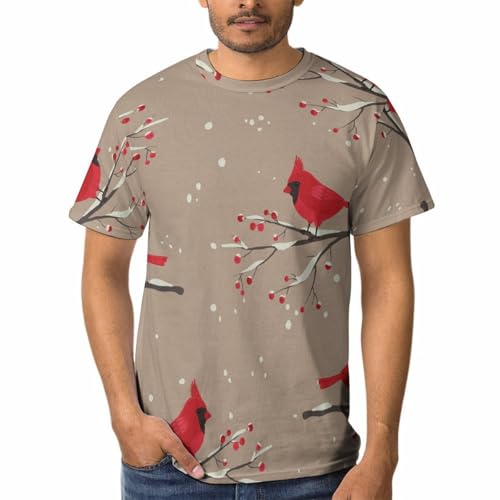 T-Shirt Col Rond Homme Oiseau Rouge en Coton Manches Courtes