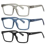 Fsread 3 Pack Oversized Reading Glasses for Men Blue Light Blocking TR90 Rectangle Frame Computer Readers With Spring Hinges +1.5