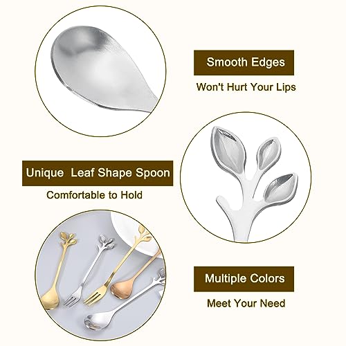 uxcell 10Pcs Stainless Steel Leaf Coffee Spoon 4.8" Small Tableware Dessert Spoons Stirring Mixing Spoons for Ice Tea Coffee - Image 3