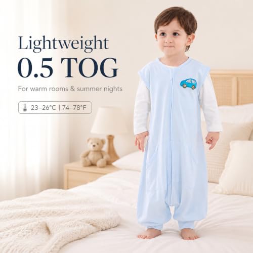 Image of HOMEAL Baby Sleep Sack,Toddler Sleeping Sack with Feet, Blue Wearable Blanket Baby 6M-5T,Sleeveless Sleep Sack 12-18 Months,18-24 Months,Medium
