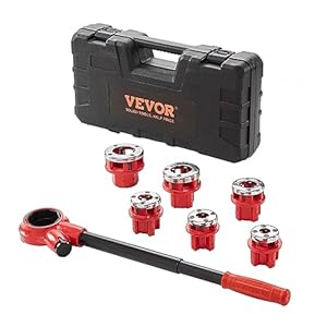 VEVOR Ratchet Pipe Threader Kit with 6 Dies, 1/4″ NPT to 1-1/4″ NPT Ratcheting Pipe Threading Tool, Portable Pipe Threader Set with Storage Case for Plumbing Installation and Repair