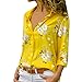 Xmiral Camicetta Pullover Top Camicia Donna Taglie Forti Stampa Scollo a V Bottone Stampato (M,1- Giallo)