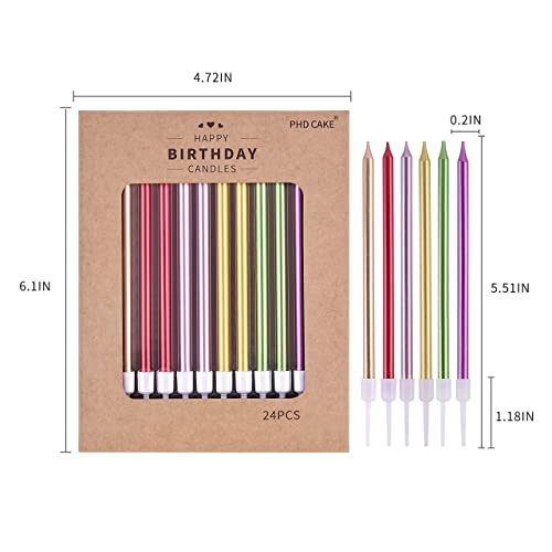 image for PHD CAKE Colorful Long Thin Metallic Birthday Candles, Gold Champagne 