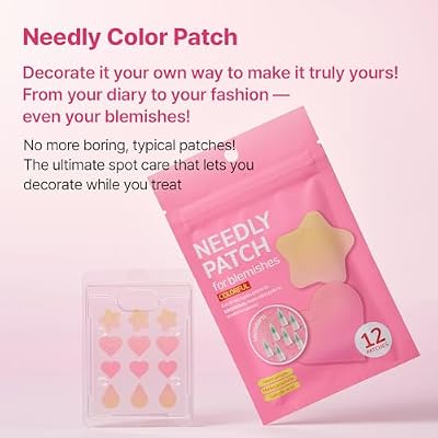 NEEDLY Patch for Blemishes Colorful, 12 Patches | Hydrocolloid Microdart Pimple Patch, Cute Star, Heart & Teardrop Micropoint Acne Patch for Early-Stage Zits and Deep Pimples, Korean Skin Care