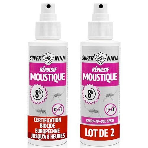 Super Ninja Répulsif Anti-Moustiques 200 ml – Spray Anti-Insectes-Tiques Sans DEET, Protection 8h, Produit Anti Moustique Tropical Intérieur-Extérieur, Non Gras Séchage Rapide, Sûr pour les Enfants