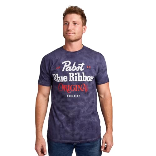 Bioworld Pabst Blue Ribbon Original Mens Blue Crystal Wash Oversized Crew Neck Short Sleeve T-Shirt-XL