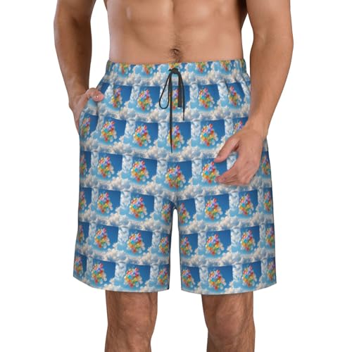 Cartoon Balloon Print Stylish Beach Shorts Swim Trunks Lightweight Breathable Summer Outdoor Activities