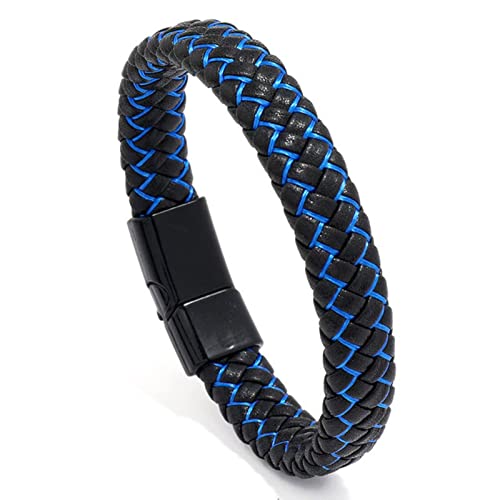Bracelet en cuir corde tressée noire boucle bijoux homme tendance