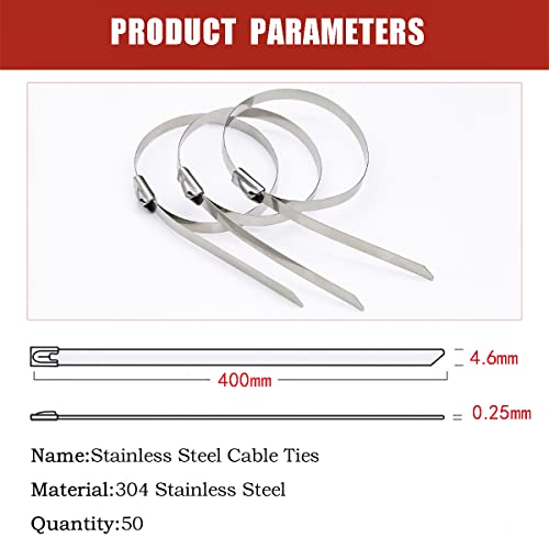 50 Pcs Metal Cable Ties 4.6 * 400mm,Tight Stainless Zip Ties - Image 2