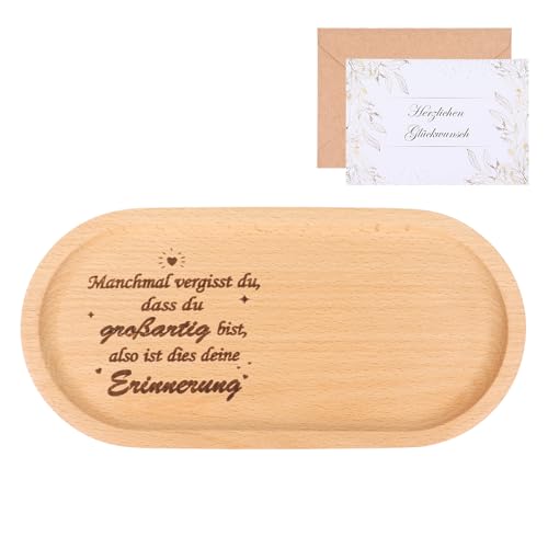 Seutgjie Geschenke für Frauen Männer Mama Freundin Motivationsgeschenke Personalisiertes Holztablett mit Gravur und Grußkarten Holz Deko Kleine Aufmerksamkeit