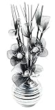 Gran idea regalo Flourish Negro y Blanco Flores Artificiales con Plata – Jarrón, decoración, Accesorios del Hogar y Decoración Adecuado para baño, Dormitorio o Cocina Ventana/estantería, 32 cm