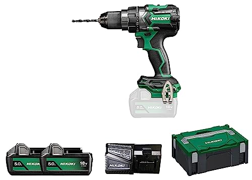 HiKOKI Perceuse-Visseuse Sans Fil - 18V, 140Nm Couple, Moteur Sans Balais, Technologie RFC, Mandrin à Serrage Rapide 13mm - Avec 2x 5.0Ah Batteries, Coffret