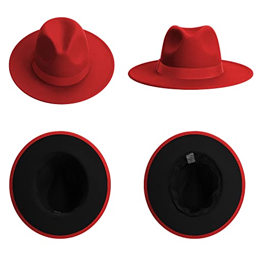 Wide Brim Fedora Hats for Women & Men Classic Dress Panama Hat Adjustable Felt Hat with Band - Thumbnail 4