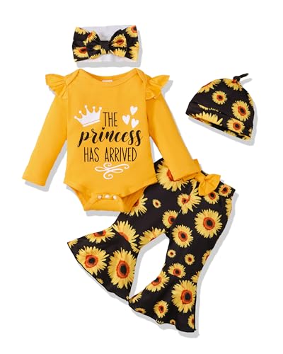 Image of SODLON Newborn Baby Girl Clothes Infant Outfits Clothing Ruffle Romper Bell Bottoms Flared Pants Outfit Sets for Baby Girls
