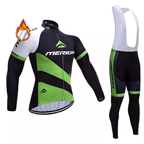 CHHBS Uniforme Profesional de Ciclismo en Equipo Hombres Terciopelo Plar Baberos Ropa Ciclismo Invierno (Verde, M)
