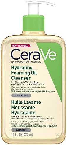 CeraVe Hydrating Foaming Oil Cleanser 473ml for Normal to Very Dry Skin with Squalane, Triglyceride and 3 Essential Ceramides. For Face and Body