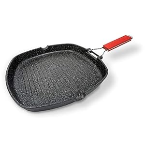 Moneta Bistecchiera antiaderente, 28x28cm Pro Grill con manico pieghevole anche per induzione