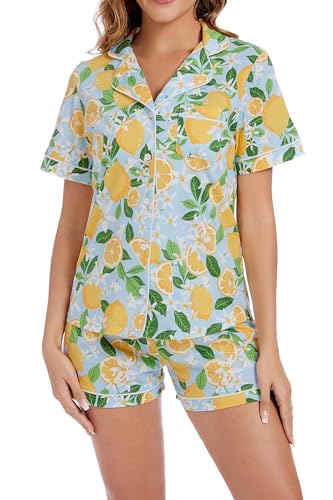 LUBOT 100% Cotton Women's Pajamas Set PJ Set Button-Down