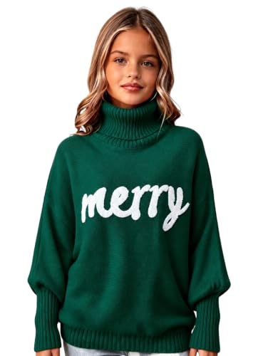 Girls Christmas Sweater Turtleneck Long Sleeve Merry Jolly Knit Pullover - image 1
