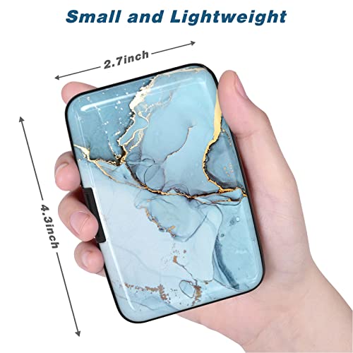 Image of Credit Card Holder, Mini Aluminum Card Wallet RFID Blocking Slim Metal Hard Card Case for Women Men, Blue Marble