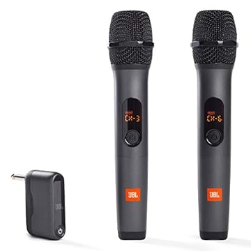 JBL Sistema de dois microfones sem fio com receptor de canal duplo, preto