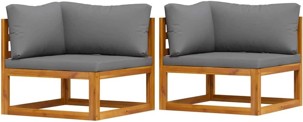 Dark Grey Modular Outdoor Loveseat, 27.6 x 27.6 x 23.6 in Acacia Wood Frame Patio Couch for Balcony Conservatory Garden Seating, Easy Reconfigure Small Patio Sofa Set of 2