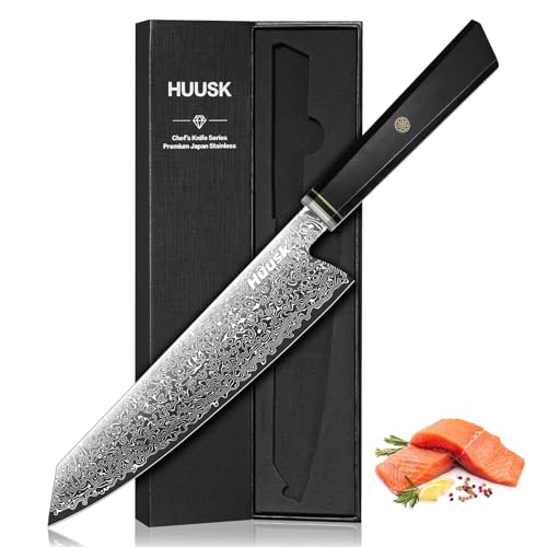 Huusk Damascus Kiritsuke Knife 8 inch - Japanese Knives with Wooden Handle