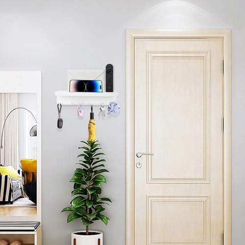 BINYI Colgador de Llaves para Pared Cuelga Llaves Pared Percheros Pared con Estante y 6 Ganchos Key Holder Wall Cuelgallaves Casa Llavero Pared para Entrada Salón Cocina Pasillo Oficina (Blanco) - imagen 2
