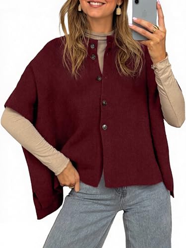 Simplee Womens Oversized Batwing Short Sleeve Cardigan Crewneck Button Down Knit Sweaters Pullover Fall Tops 2025