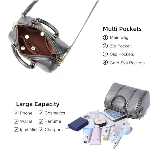 Image of Angel Kiss Women Satchel Purses and Handbags Vegan Leather Boston Barrel Bag Top Handle Shoulder Purse with Crossbody Strap | Vegan Leather