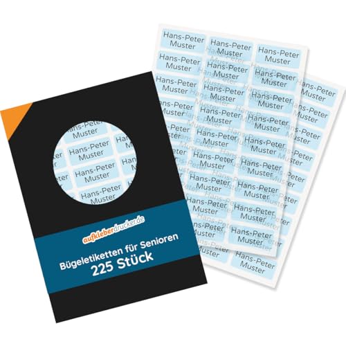 aufkleberdrucker.de 225 Bügeletiketten für Senioren personalisiert 30 x 13 mm Namensetiketten zum Aufbügeln für Kleidung waschbeständig für Alten- & Pflegeheim