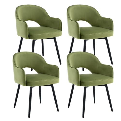 Chairus Juego De 4 Sillas De Comedor Terciopelo Sillas De Cocina Giratoria Con Patas Negras, Sillas De Hogar Modernas Con Respaldo Hueco Para Restaurante Cafetería, Verde Chairus Juego De 4 Sillas De Comedor Terciopelo Sillas De Cocina Giratoria Con Patas Negras, Sillas De Hogar Modernas Con Respaldo Hueco Para Restaurante Cafetería, Verde