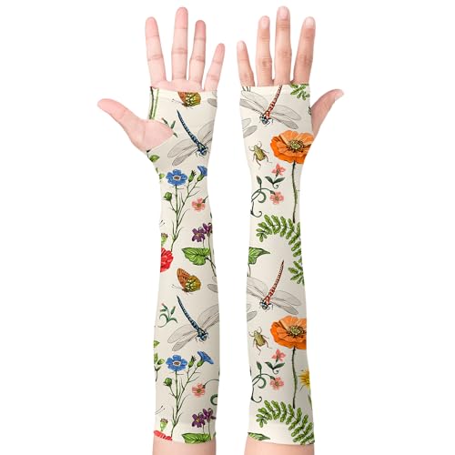 Image of Minxiang Flower Arm Sleeves for Women Men Farmers Defense Gardening Sleeves Cooling Sun Protection Arm Sleeves with Thumb Hole, Dragonfly, One size