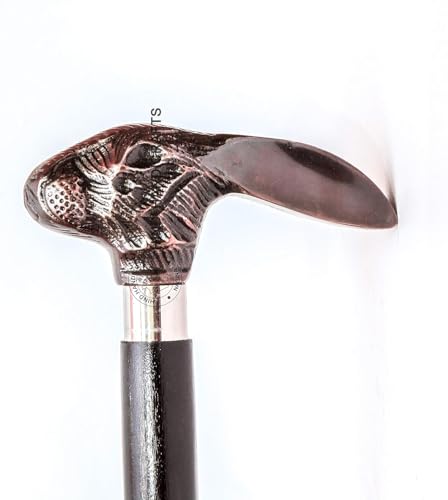 Hind Handicrafts Dekorativer viktorianischer Gehstock und Gehstöcke für Damen und Herren, 91,4 cm, schwarzes Ebenholz, Messinggriff, Uni, Derby, faltbarer Gehstock (91,4 cm, antikes Kaninchen)