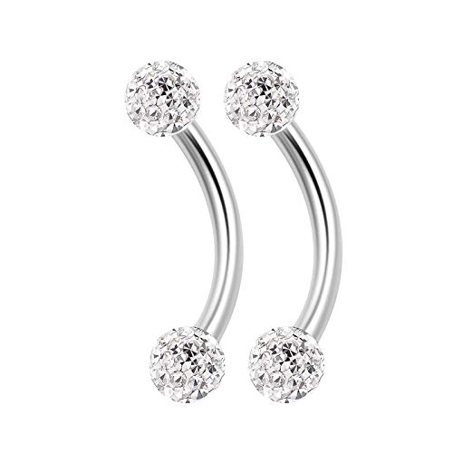 2PCS Surgical Steel Curved Barbell Ring 16g 5/16 8mm 3mm Crystal Ball Helix Earrings Eyebrow Piercing Jewelry Choose Colors (2pcs 8mm Clear)
