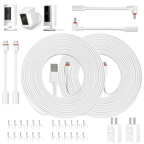 LFFW 20FT Power Cord with Adapter for Ring Spotlight Cam Plus/Pro (Battery), Ring Outdoor Cam Plus/Pro (Stick Up) Battery, Weatherproof Extension Charging Cable for Outdoor & Indoor Camera, 2 Pack