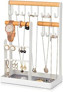 Jewelry Organizer Display Stand Holder, Wooden Wrought Iron Jewellery Stand Organiser, Hanging Jewelry Organizer, Necklaces Bracelets Earring Jewelry Display Shelf for Bedroom, Bathroom, Jewelry Store