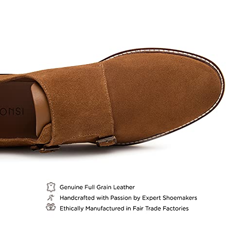 Neil | Genuine Leather Suede Dress Shoes | Luxury Men's Monk Strap Shoes | Handcrafted Trendy Casual Shoes | Lightweight EVA Sole | Brown, One Size Fits Most3