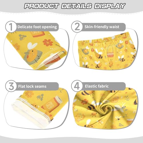 KLL Bees on Yellow Girls Leggings Stretchy Full Length Lounge Pants Gym3
