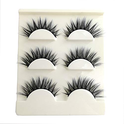 Vanalia Eco-Friendly 3D Thick Deluxe False Eyelashes Natural Look Hand-Made Pack Black Nature Fluffy Long Soft 3 Pairs Package + Lashes Clip(01)