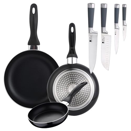 San Ignacio LWH179 - Juego de sartenes y Utensilios de Cocina, Acero Inoxidable, Negro, 24 cm