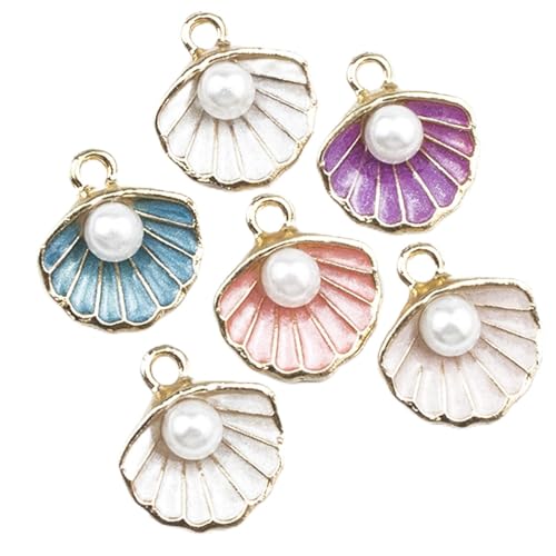 Fadcaer 25-Piece Enamel Charms for Jewelry Making - Colorful Shell Pendants with Imitation Pearl Beads - Assorted Color DIY Bracelet, Necklace, Earring Charms (Shells)