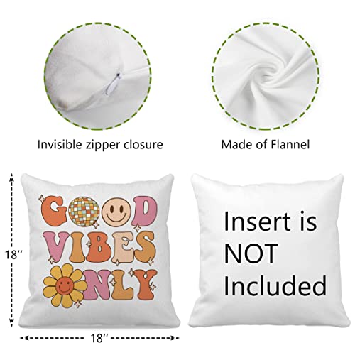 Retro Smile Smiley Face Good Vibes Only Throw Pillow Case 18″×18″,Inspiring Groovy Hippie Faces Decorative Cushion Cover For Home Living Room Girls Room School Dorm,Gifts For Women Girls Teens #TOP3