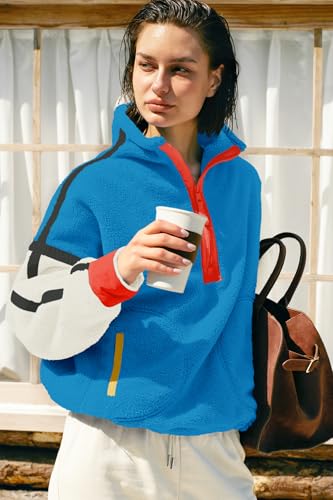 Panadila Womens Half Zip Sherpa Fleece Pullover Soft Oversized Sweatshirt with Pockets Warm Fuzzy Sweater4