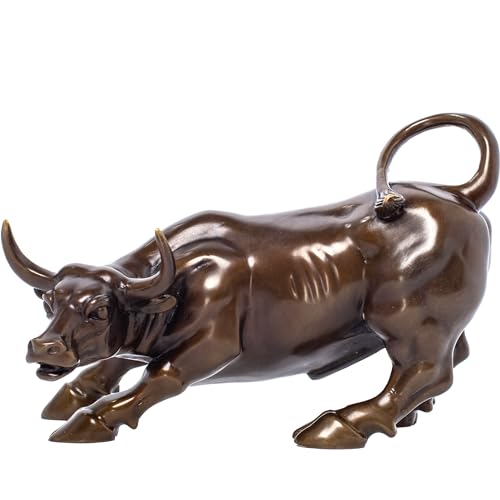 YouFine Brass Bull Figurine -Wall Street Bull Art Decor Bronze Bull/Cow/Ox Figure Statues and Sculptures Home Office Decor (7.5 Classic Brown)
