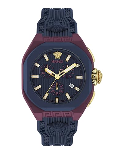 Versace V-Legend Ecoceramic Collection Luxury Mens Watch Timepieces with a Blue Strap Featuring a Burgundy Case and a Blue Dial