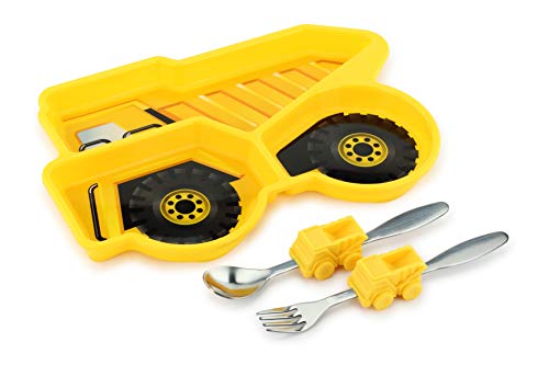 Kids Divided Plate With Utensils - Children's Meal Set With Plate, Fork And Spoon - Dump Truck #TOP2