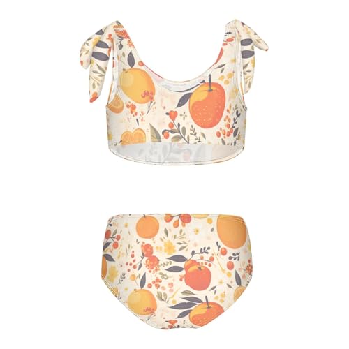 KLL Floral Pattern Orange Fruits Girls 2 Pieces Bikini Sets Beach Bathing Suit Swimming Suits Adjustable Strap2